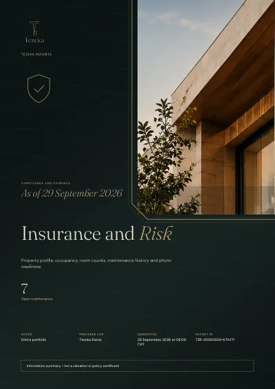 The cover of a Tezeka Insurance and Risk report. Demo data.